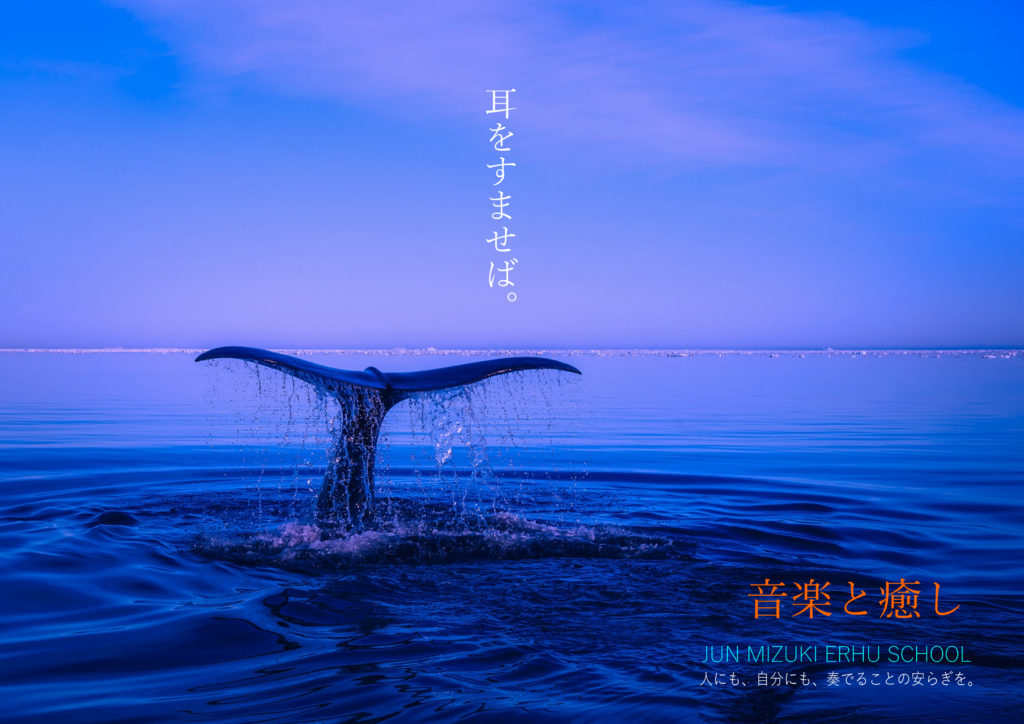 青い海からクジラの尾が飛び出している、翠月淳二胡スクールのイメージ画像